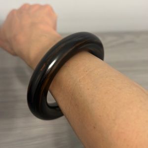 Vintage Plastic Bangle Bracelet, Brown with Tan Accents, Boho